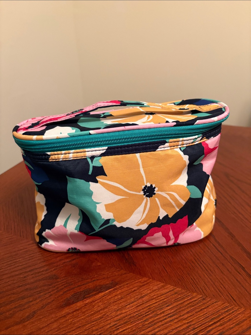 Modella Floral Multicolor Cosmetic Travel Pouch - Navy, Yellow & Pink